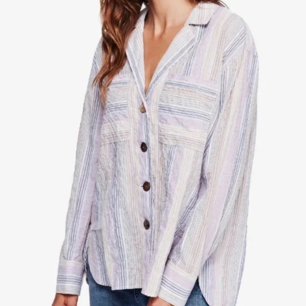 FREE PEOPLE PURPLE NIGHT LONG SLEEVE BLOUSE SHIRT TOP MULTI-COLORS SIZE …